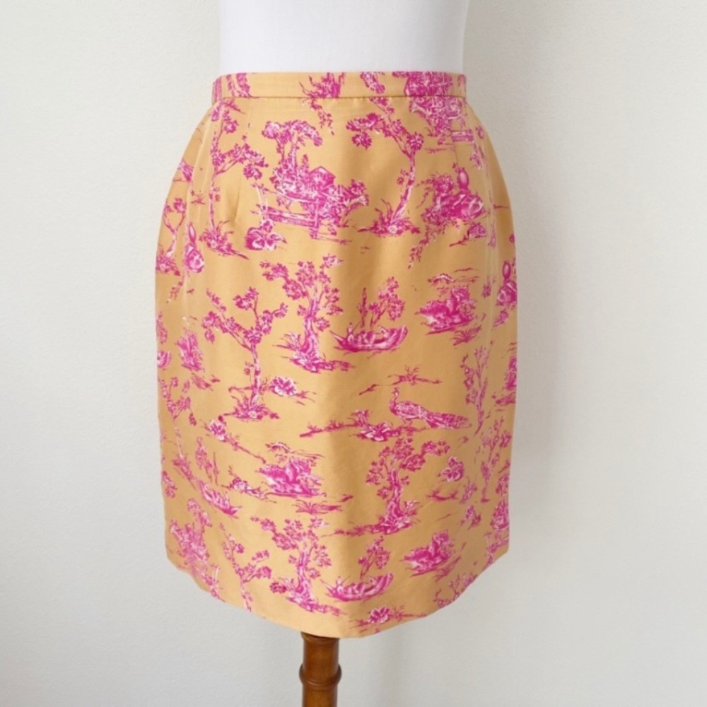 Talbots Toile Print Silk Pencil Skirt